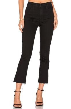 Mother Denim The Hustler Ankle Fray Jeans 26 Black High Rise Flare Bootcut EUC